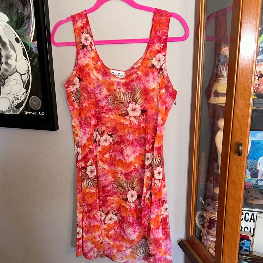 Dream dance Vintage  semi Sheer Pink and Orange Floral Dress